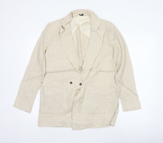Topshop Women's Beige UK 8 Linen Blend Double-Breasted Blazer Jacket