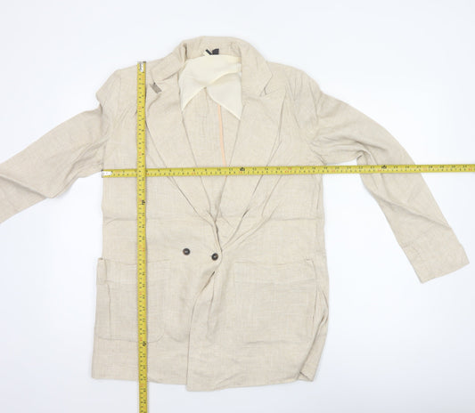 Topshop Women's Beige UK 8 Linen Blend Double-Breasted Blazer Jacket