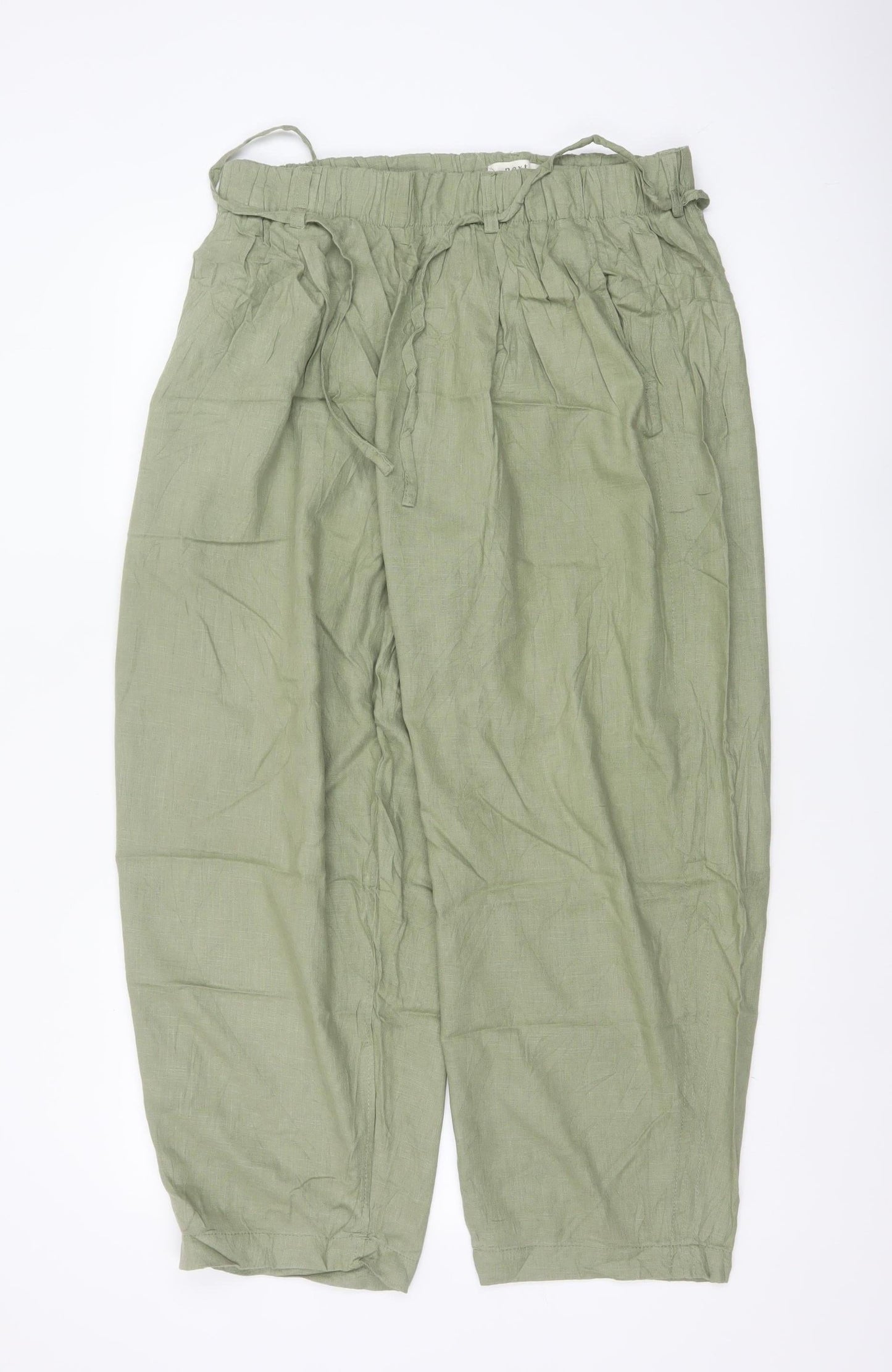Next Women Green UK 16 Linen Blend Paperbag Tapered Trousers