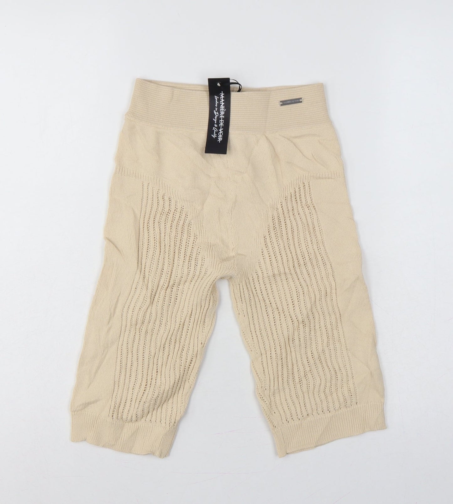 Manière De Voir Women Beige M High Waist Knit Biker Shorts Logo