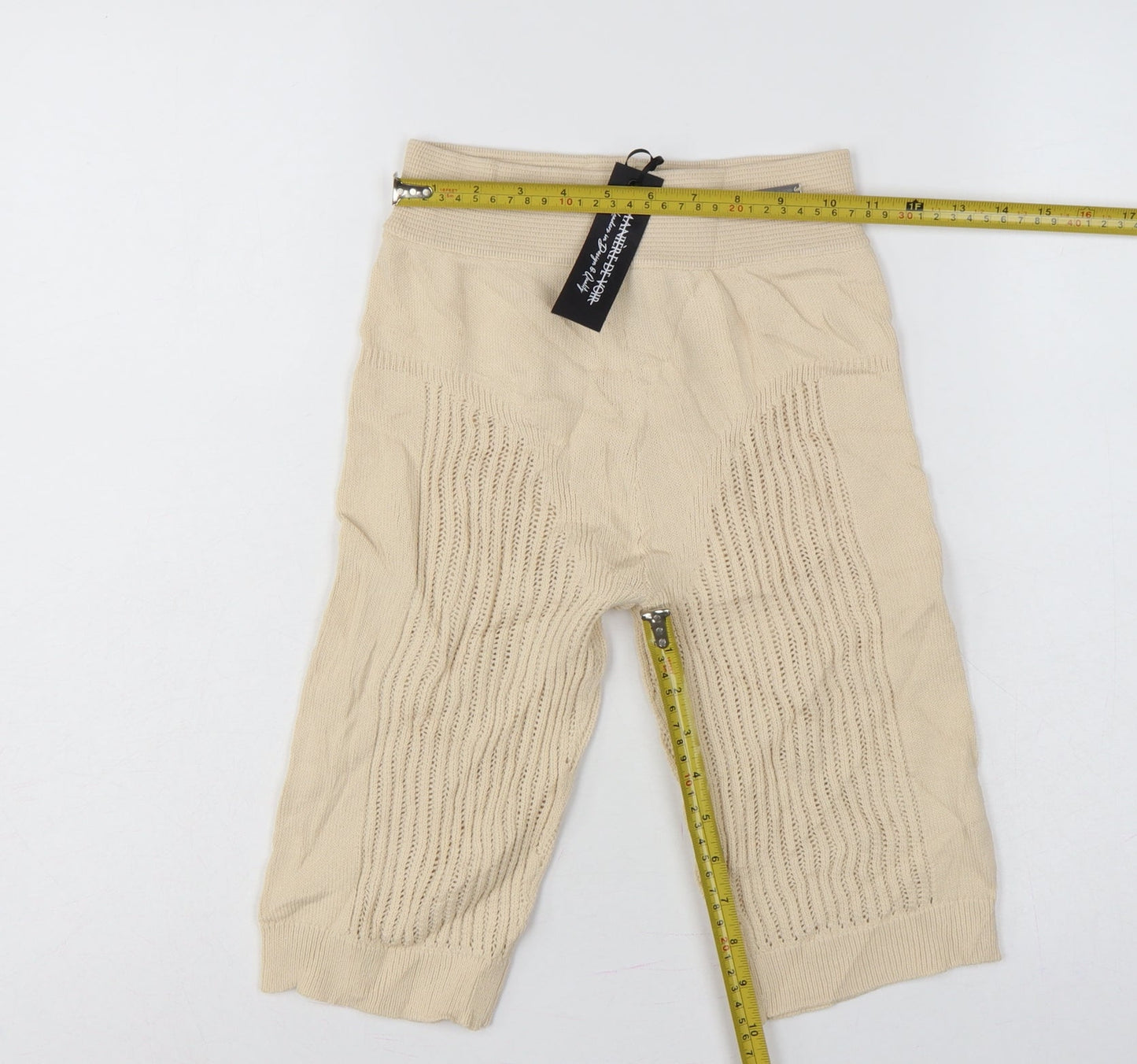 Manière De Voir Women Beige M High Waist Knit Biker Shorts Logo