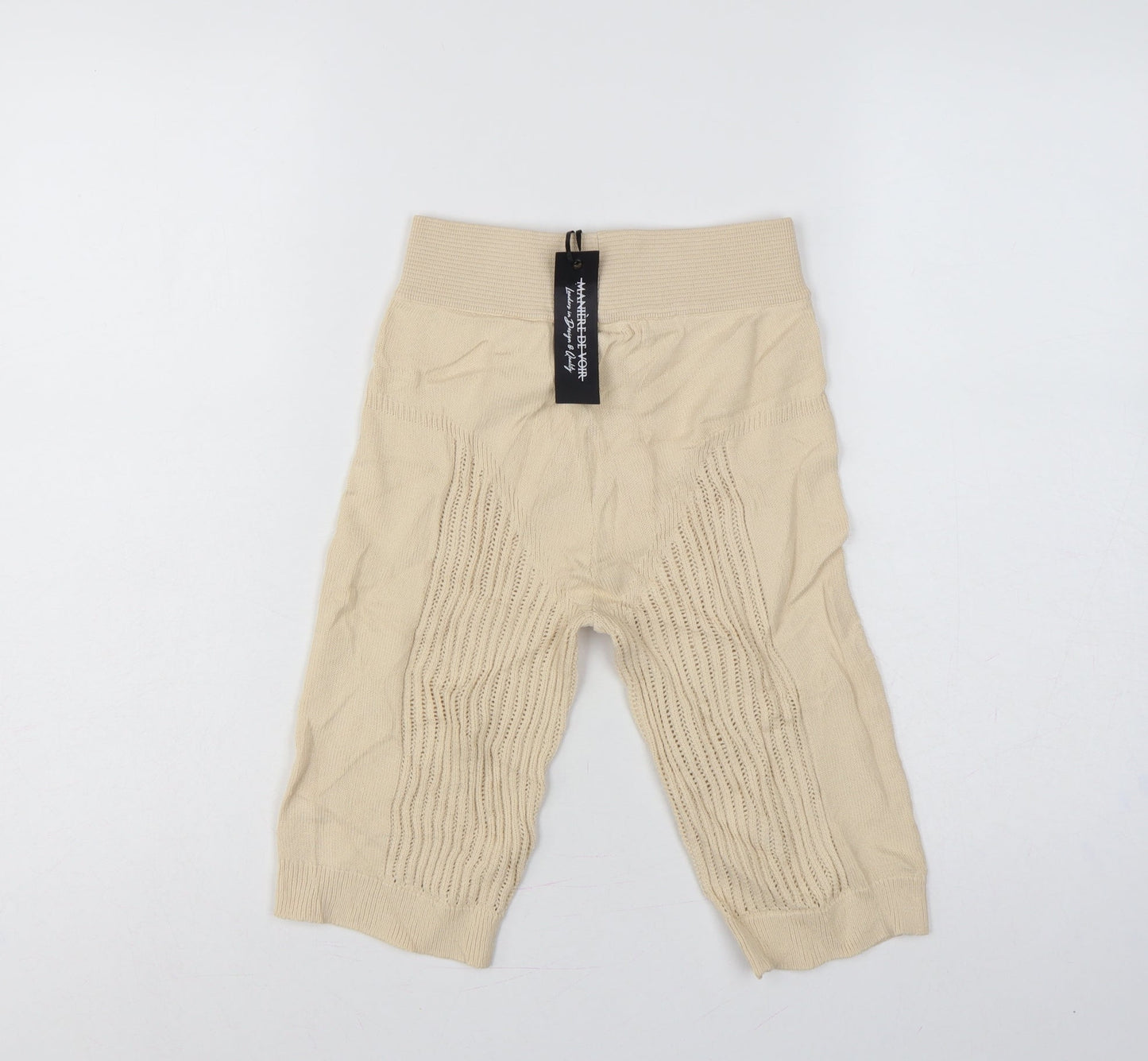 Manière De Voir Women Beige M High Waist Knit Biker Shorts Logo