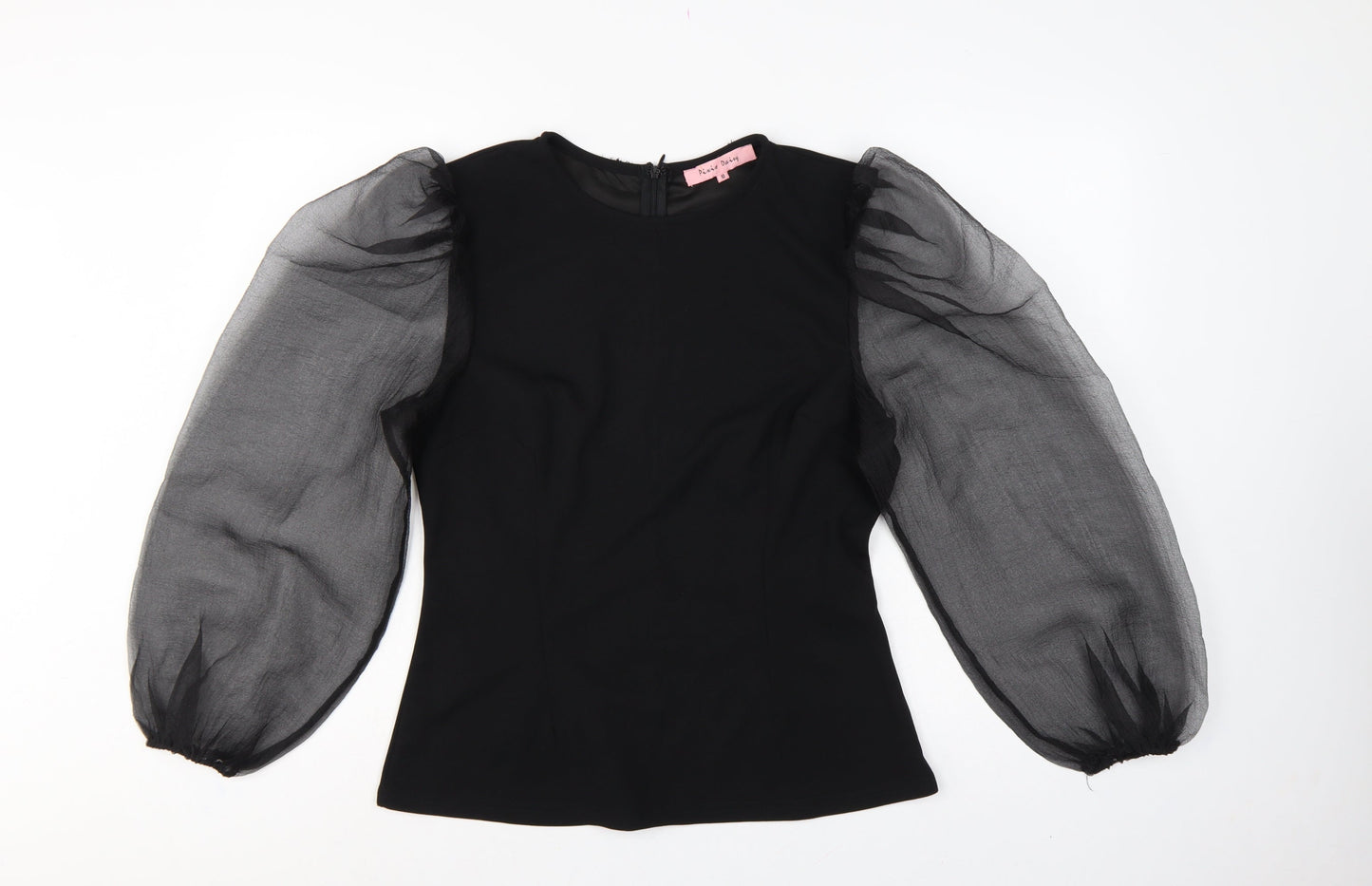 Pixie Dainty Women Black UK 10 Puff Sleeve Sheer Chiffon Blouse