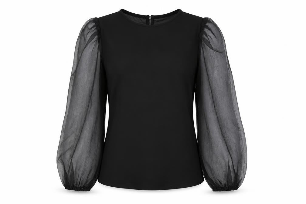 Pixie Dainty Women Black UK 10 Puff Sleeve Sheer Chiffon Blouse