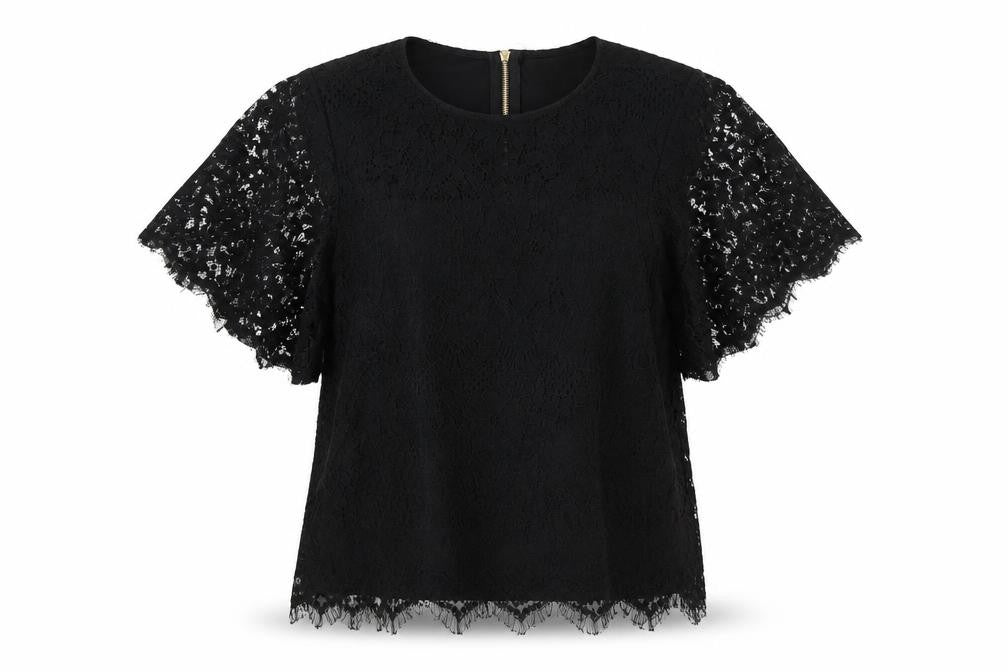 Mela London Women Black UK 10 Lace Flutter Sleeve Zip Blouse