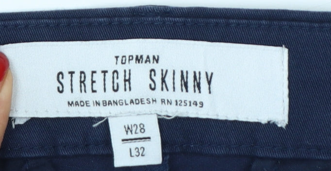Topman Men's Navy W28 L32 Stretch Skinny Chino Trousers Cotton