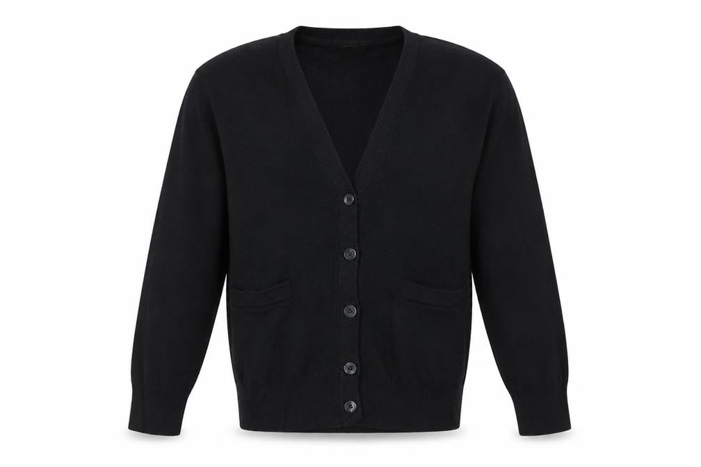 Front view of Marks & Spencer girls’ black 6-7 years v-neck knit school cardigan nwt