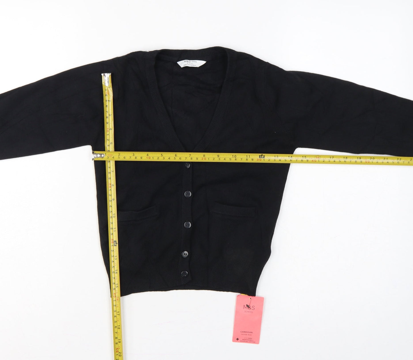 Marks & Spencer Girls Black 6-7 Years V-Neck Knit School Cardigan NWT