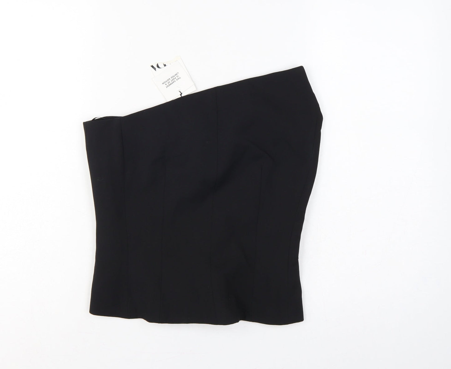 Zara Women Black M One Shoulder Wool Blend Lined Asymmetric Top
