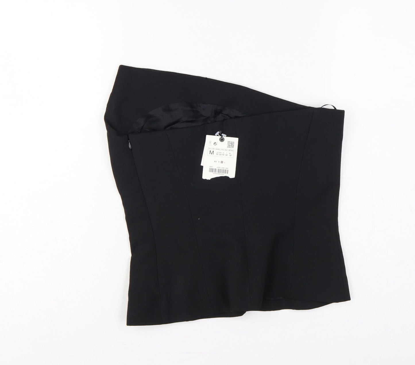 Zara Women Black M One Shoulder Wool Blend Lined Asymmetric Top
