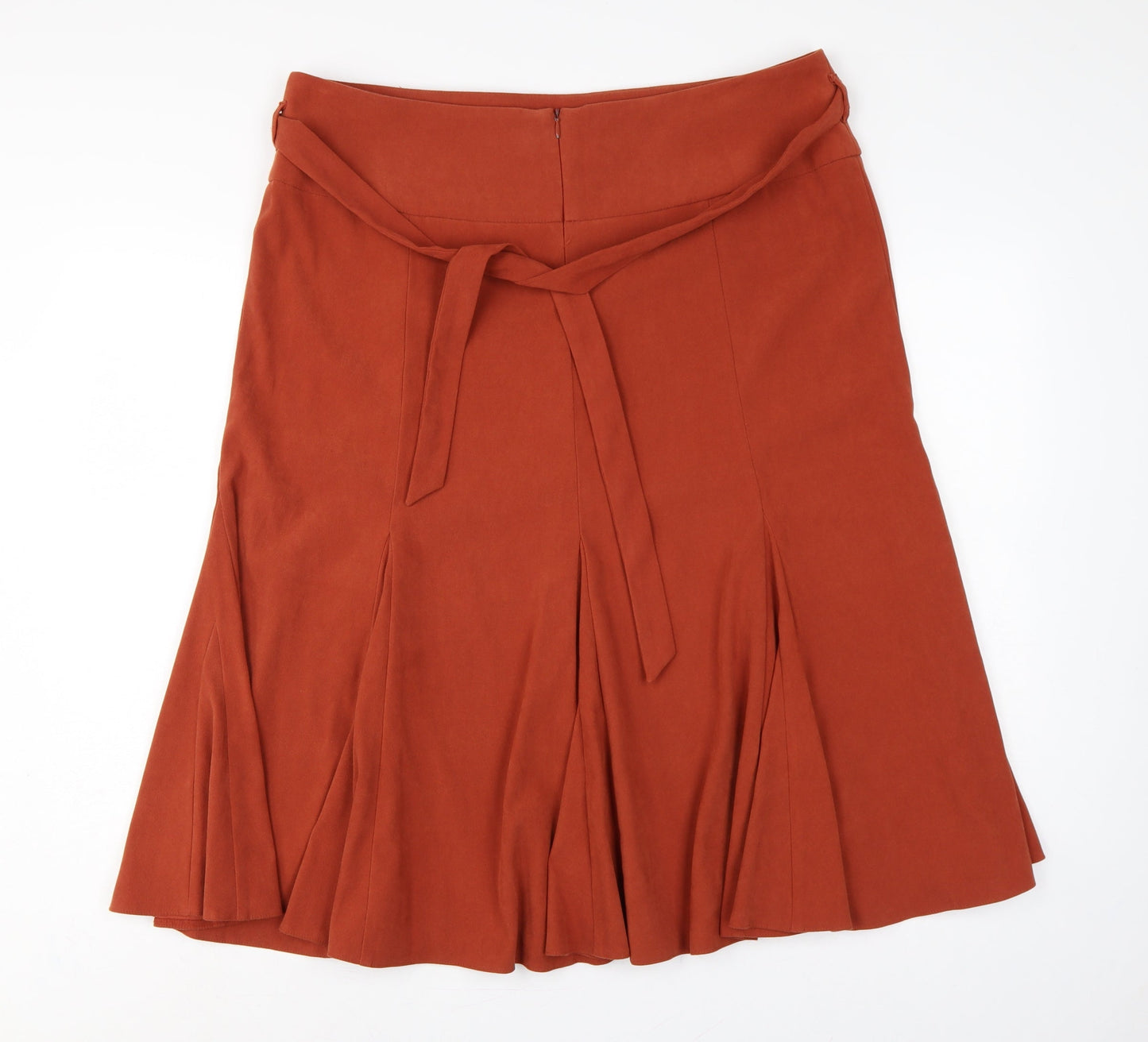 Bhs Women’s Orange UK 16 Flared Knee Length Pleated Tie Waist Skirt