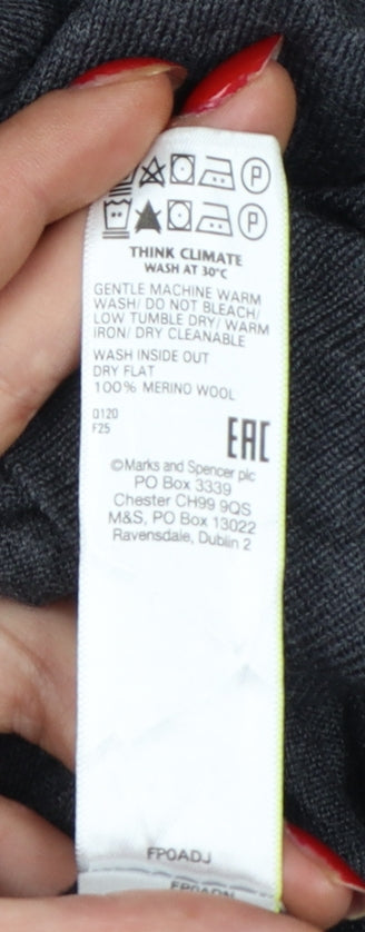 Marks and Spencer Men's Grey L Merino Wool V-Neck Pullover Jumper