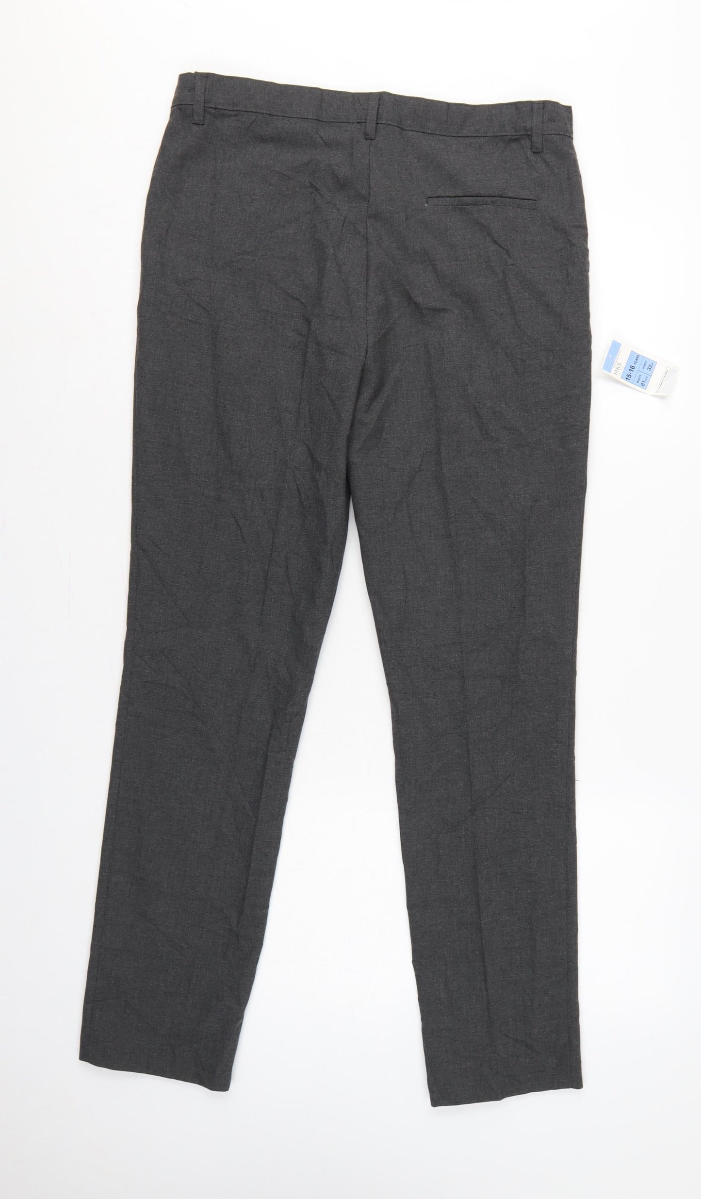 Marks & Spencer Boys Grey School Uniform Trousers 15-16 Years 32in Waist