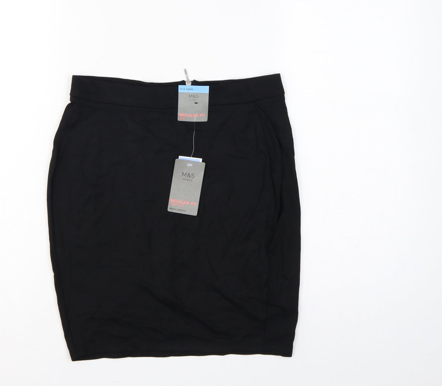 Marks & Spencer Girls Black 15-16 Years Regular Fit School Stretch Skirt
