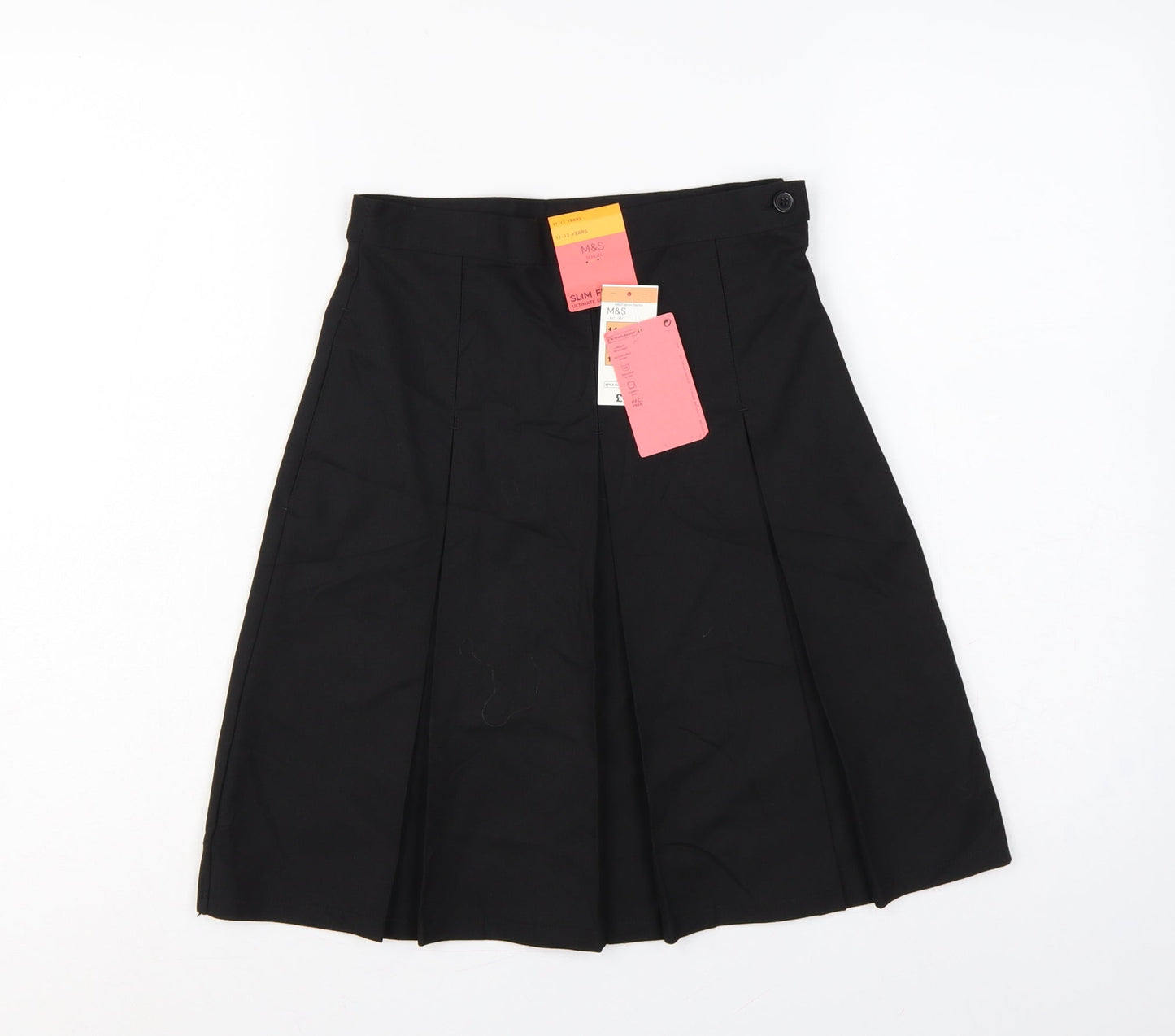 Marks and Spencer Girls Black 11-12 Years Slim Fit Pleated School Skirt