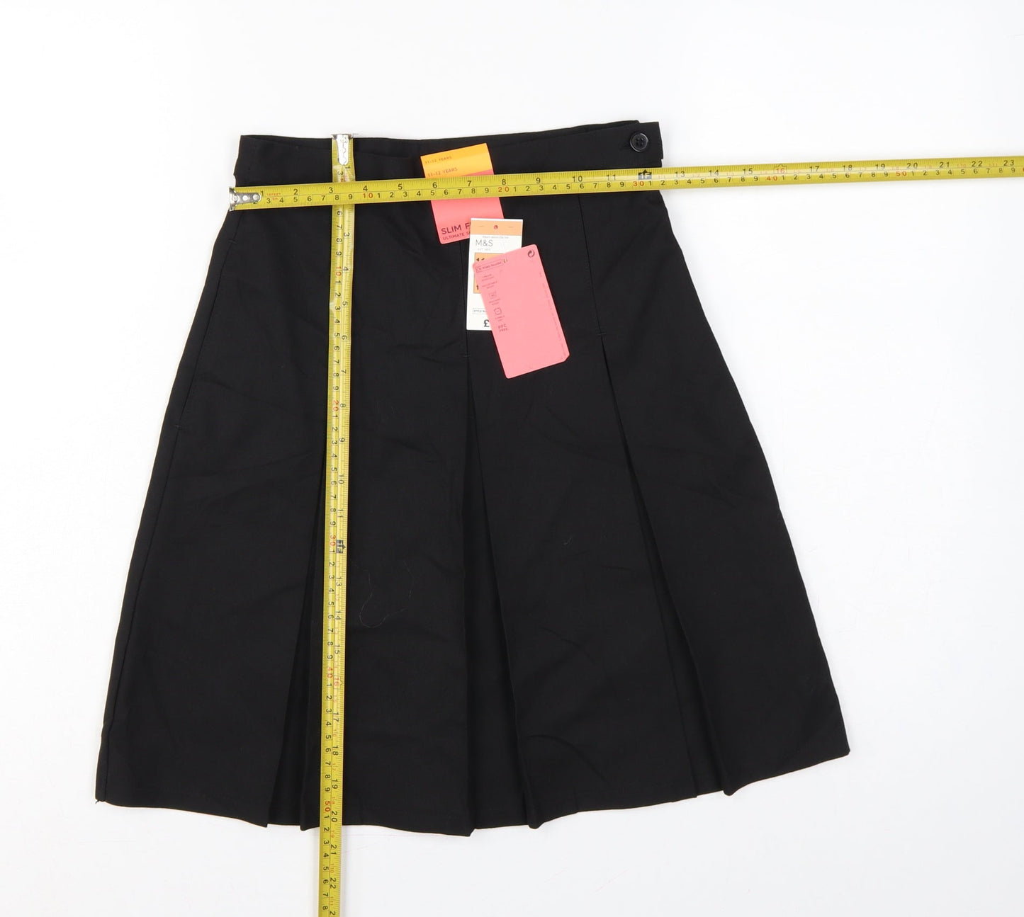 Marks and Spencer Girls Black 11-12 Years Slim Fit Pleated School Skirt