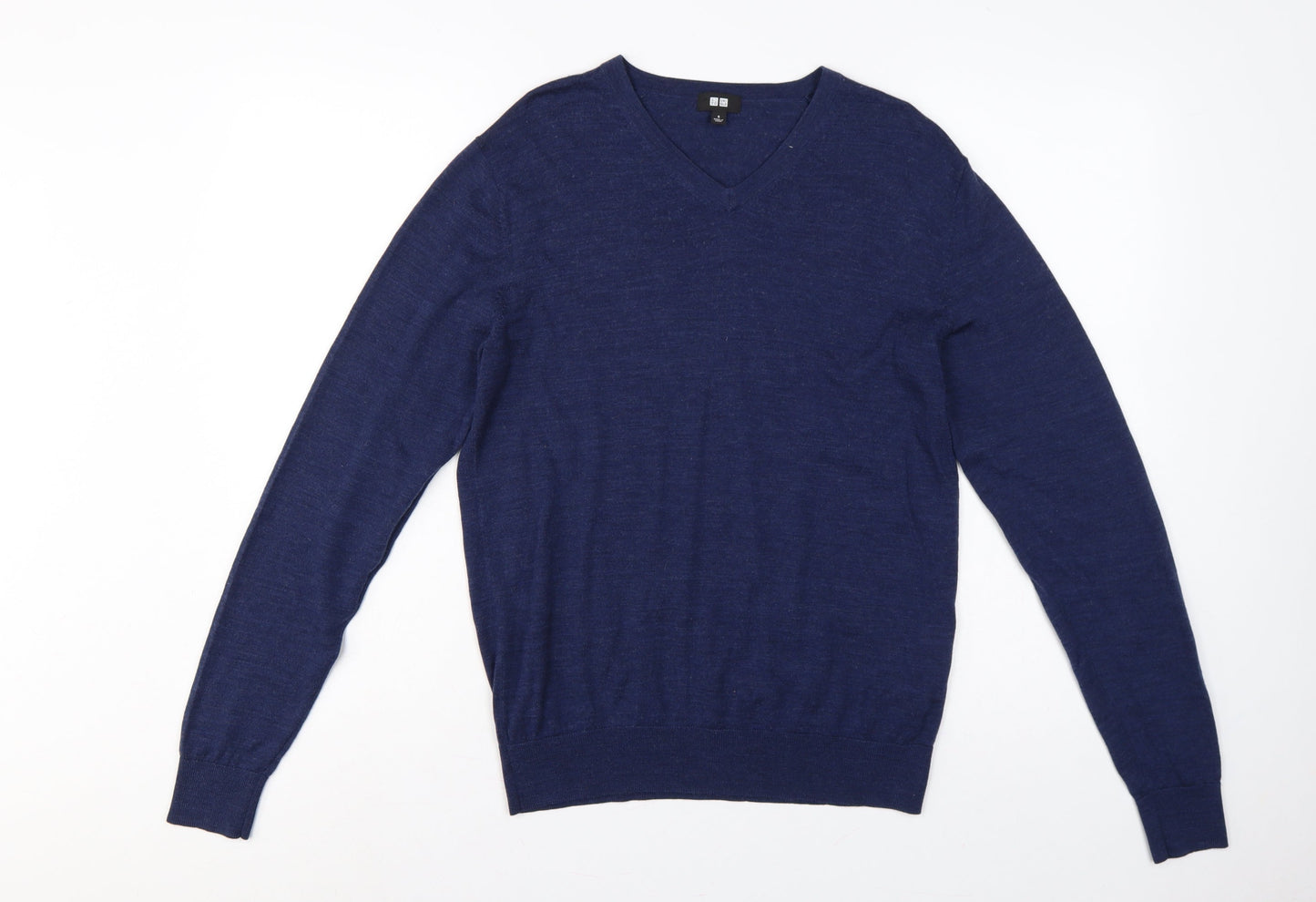 UNIQLO Men’s Blue S Pure New Wool V-Neck Pullover Jumper