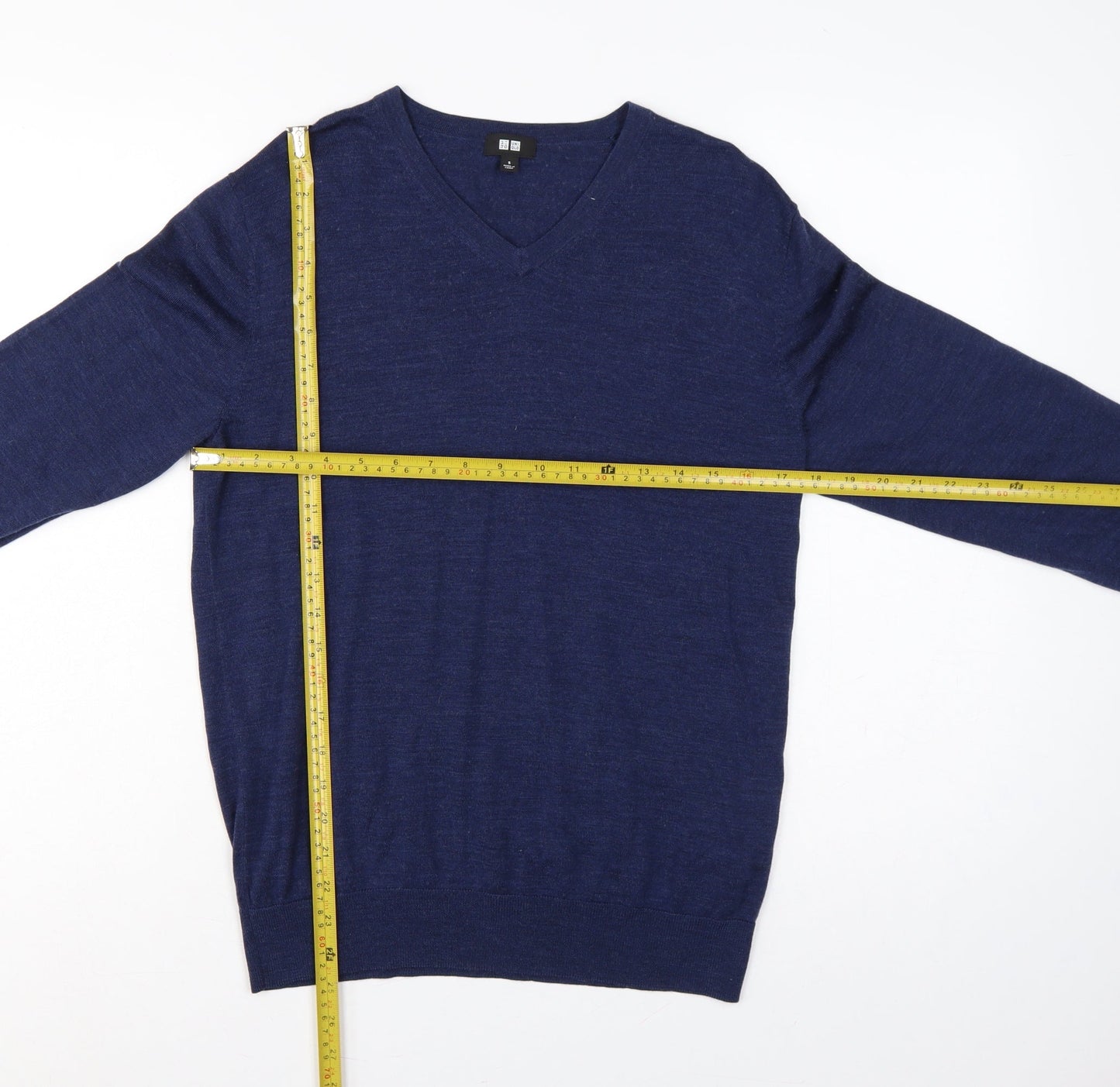 UNIQLO Men’s Blue S Pure New Wool V-Neck Pullover Jumper