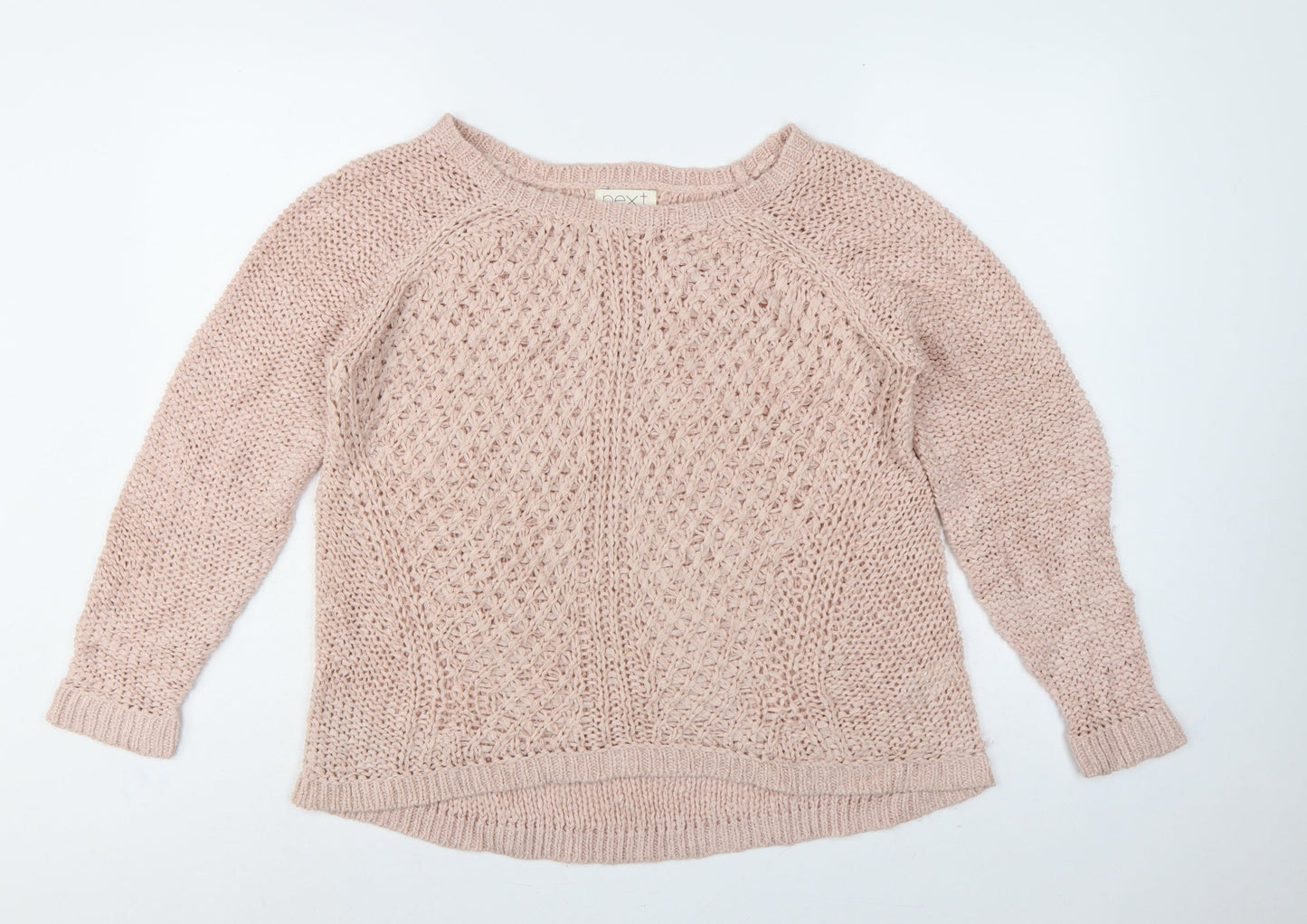 Next Women Pink UK 14 Open Knit Crew Neck Raglan Jumper
