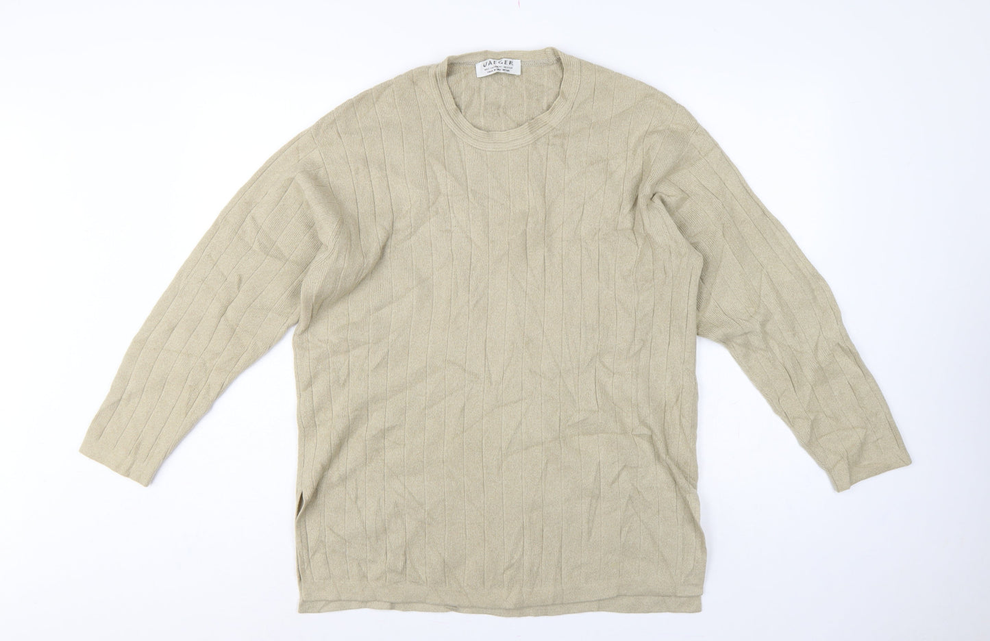 Jaeger Women Beige M 100% Cashmere Ribbed Long Sleeve Pullover Jumper