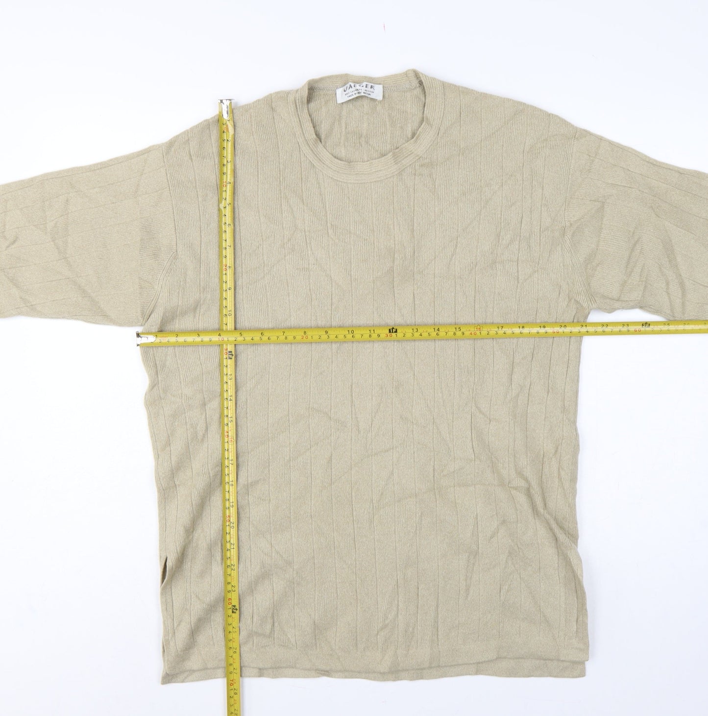 Jaeger Women Beige M 100% Cashmere Ribbed Long Sleeve Pullover Jumper