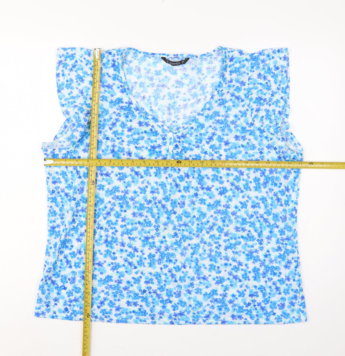 Dunnes Women Blue Floral XL Sleeveless V-Neck Button Tank Top