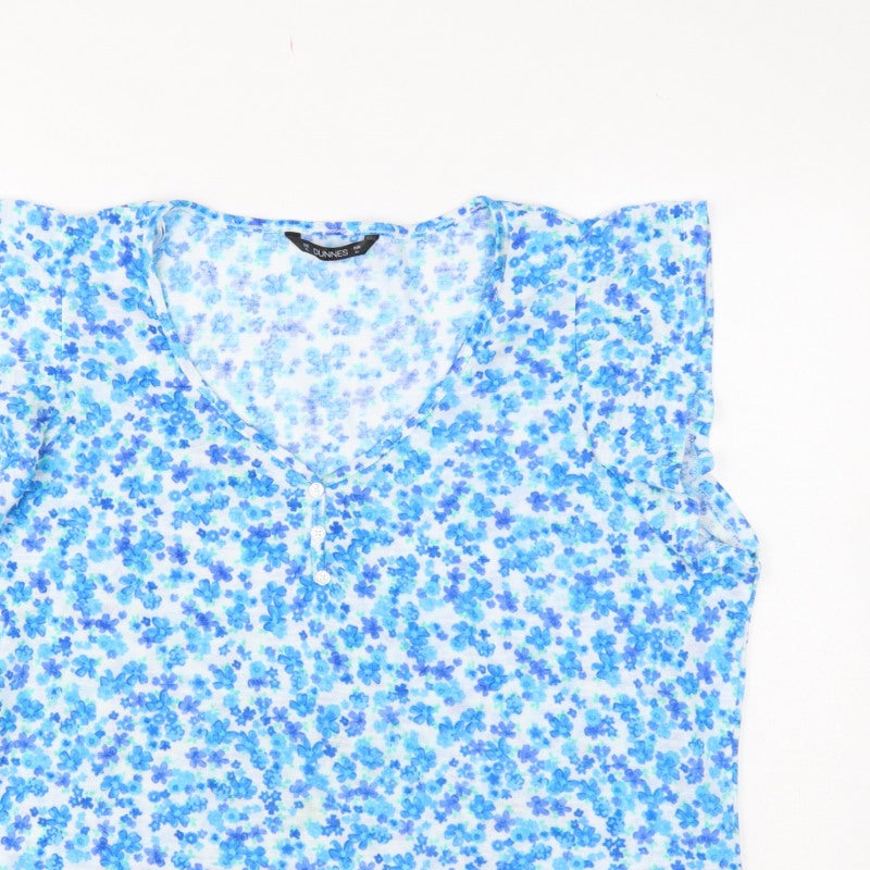 Dunnes Women Blue Floral XL Sleeveless V-Neck Button Tank Top