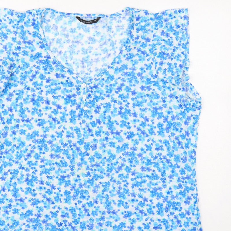 Dunnes Women Blue Floral XL Sleeveless V-Neck Button Tank Top