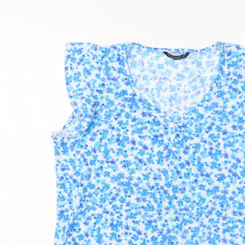 Dunnes Women Blue Floral XL Sleeveless V-Neck Button Tank Top