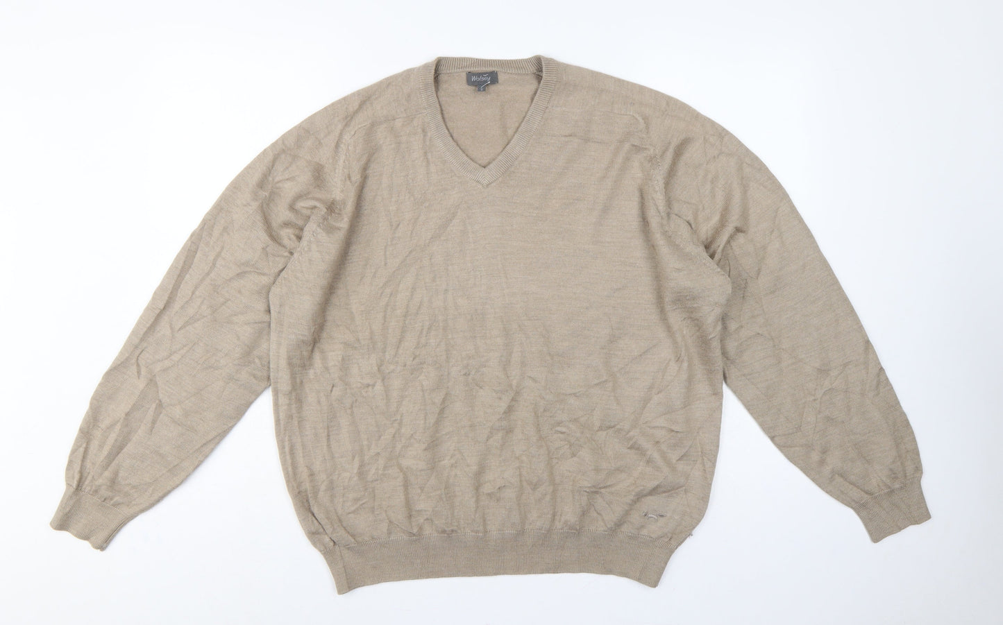 Wolsey Men’s Beige L V-Neck Linen Cotton Knit Pullover Jumper