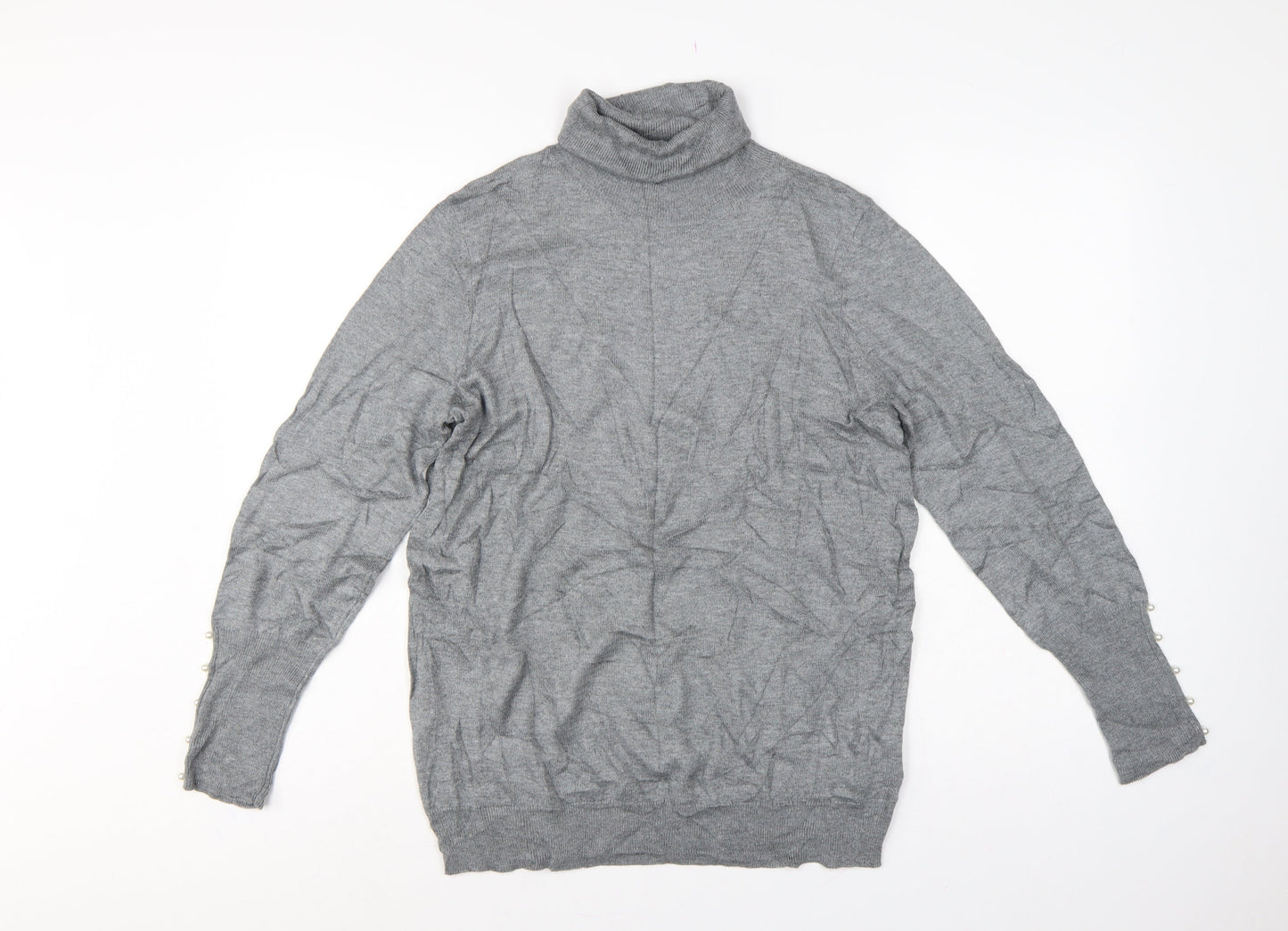 Damart Women Grey Roll Neck Pullover Jumper UK 16 Viscose Wool Knit