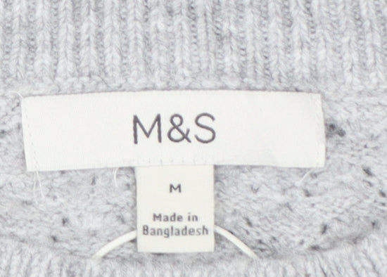 Marks and Spencer Women Grey M Open Knit Short Sleeve Jumper