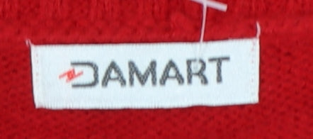 Damart Women Red XL UK 20/24 Short Sleeve V-Neck Henley Jumper