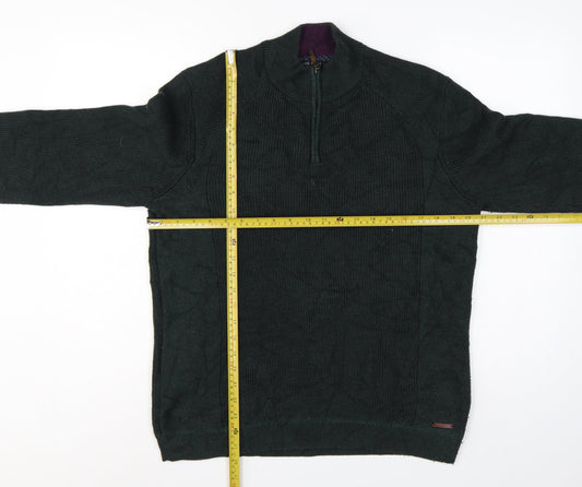 Ted Baker Men's Green L Half Zip High Neck Knit Jumper