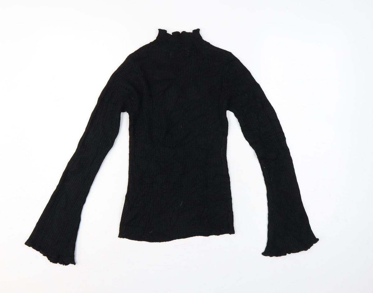 Brave Soul Women’s Black Size 8 Mock Neck Bell Sleeve Knit Jumper