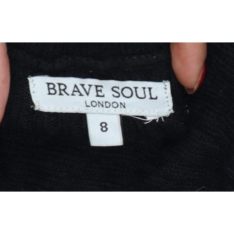 Brave Soul Women’s Black Size 8 Mock Neck Bell Sleeve Knit Jumper
