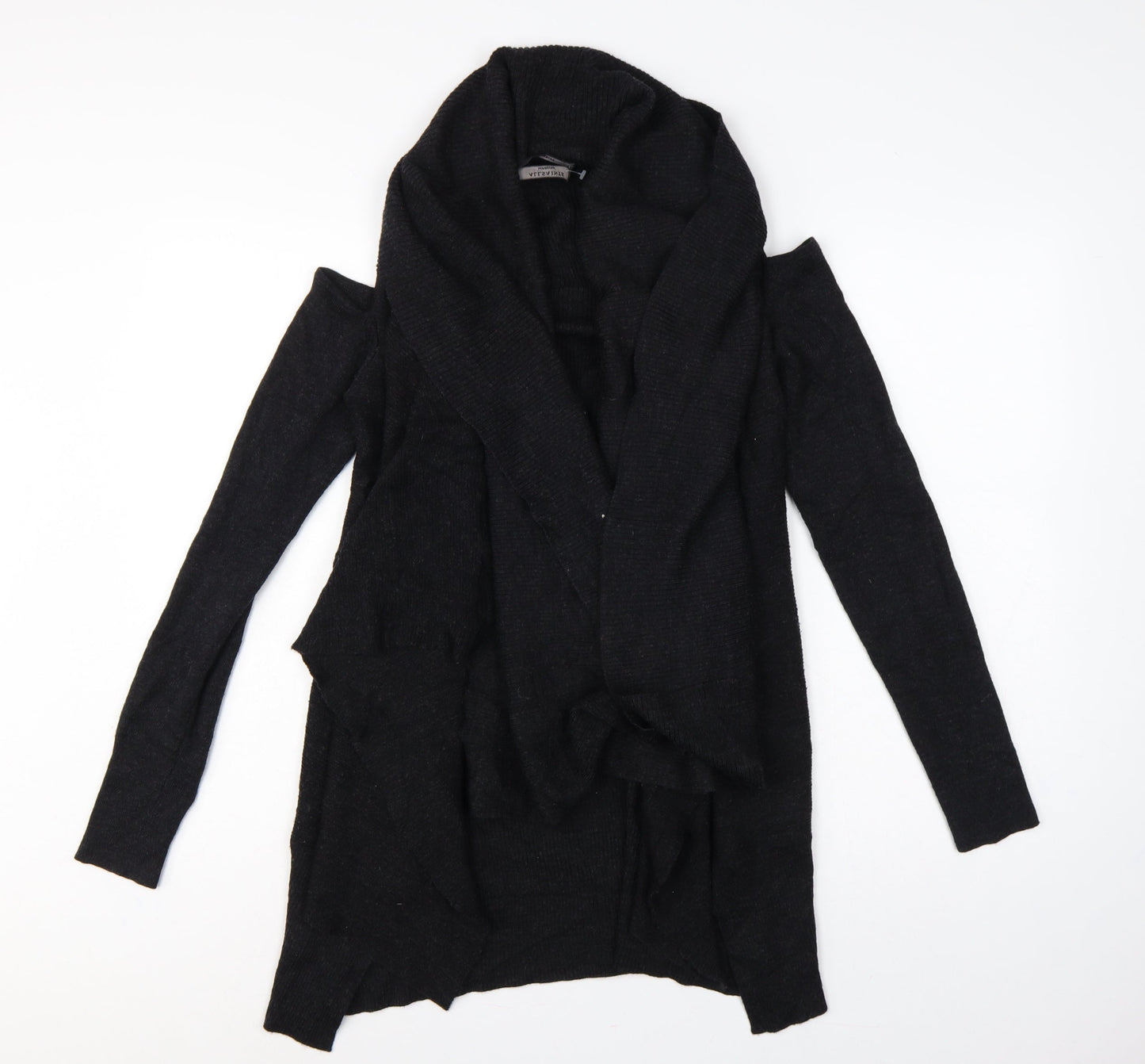 AllSaints Women Black M Merino Wool Open Cowl Neck Cardigan