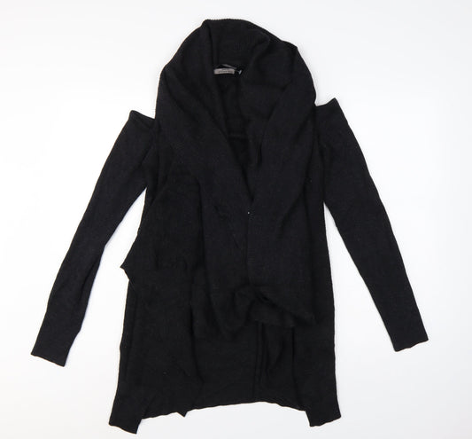 AllSaints Women Black M Merino Wool Open Cowl Neck Cardigan