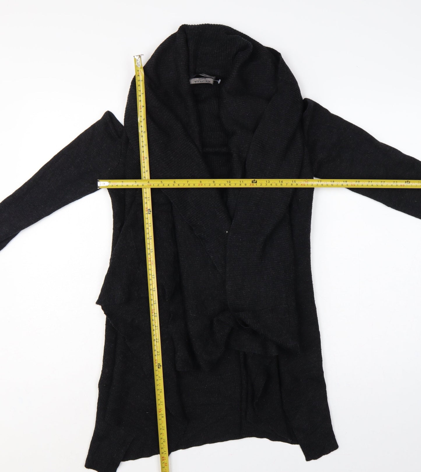 AllSaints Women Black M Merino Wool Open Cowl Neck Cardigan