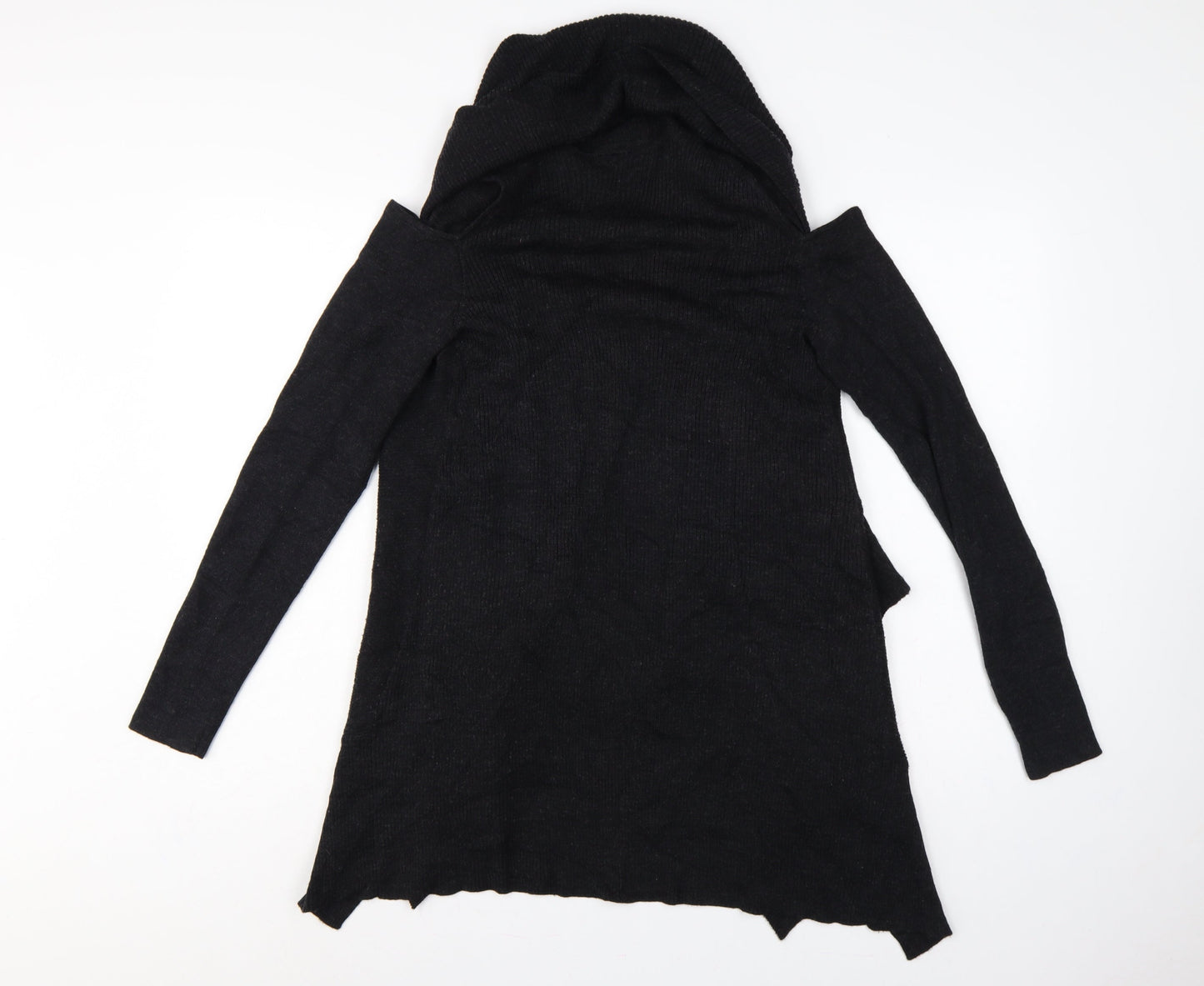 AllSaints Women Black M Merino Wool Open Cowl Neck Cardigan