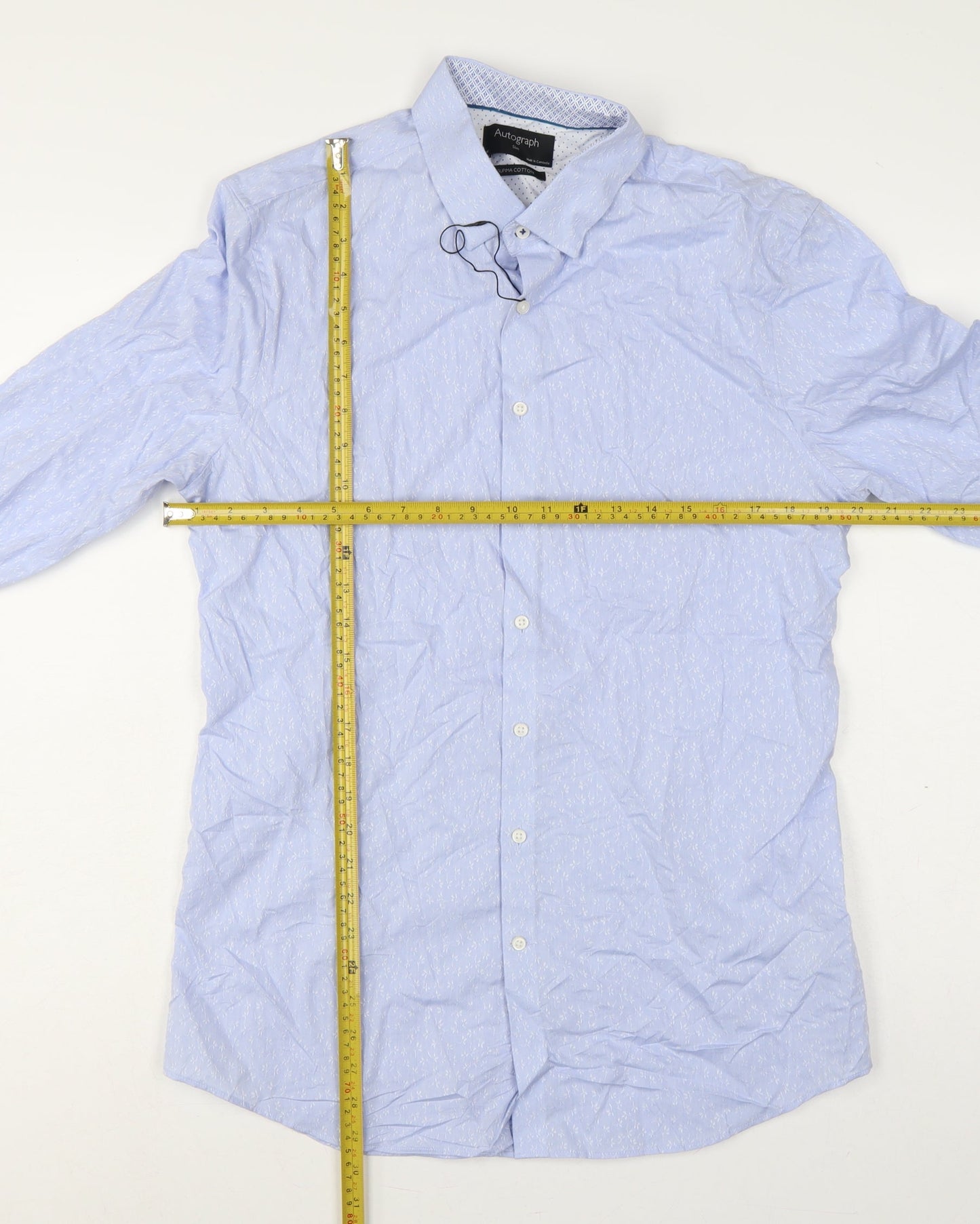 Marks & Spencer Autograph Men Blue M Slim Floral Cotton Shirt