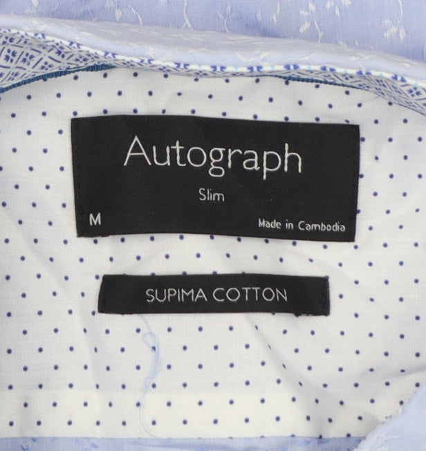Marks & Spencer Autograph Men Blue M Slim Floral Cotton Shirt