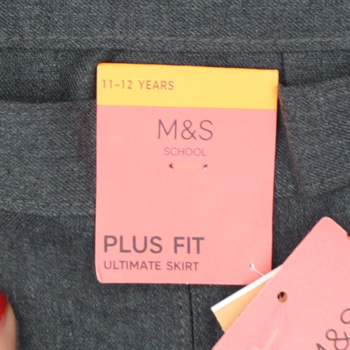 Marks & Spencer Girls Grey Plus Fit Pleated School Uniform Skirt 11-12 Years