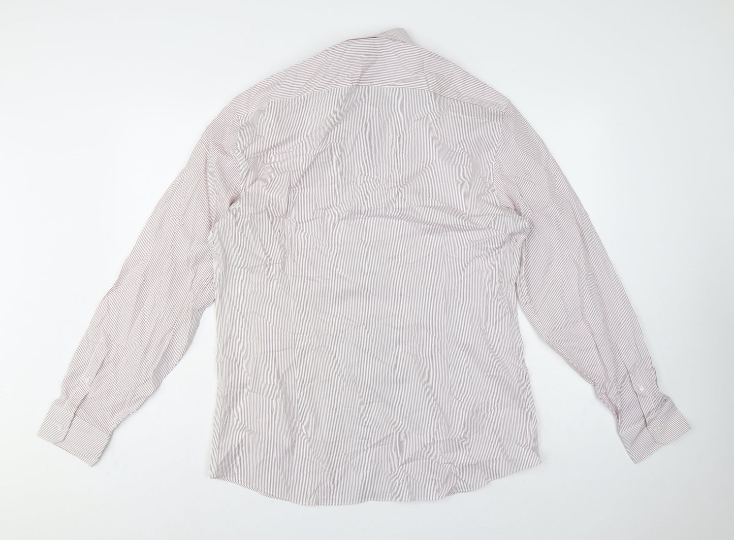 Marks and Spencer Men’s White Pink Stripe Slim Fit Shirt 17 Long Sleeve