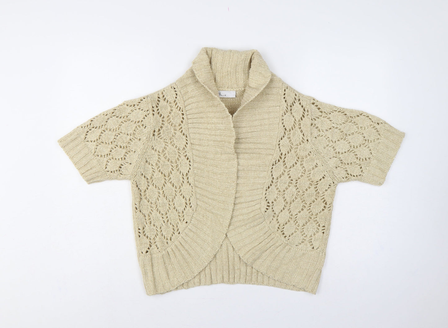 Bhs Women Ivory Size 16 Open Knit Roll Neck Short Sleeve Cardigan