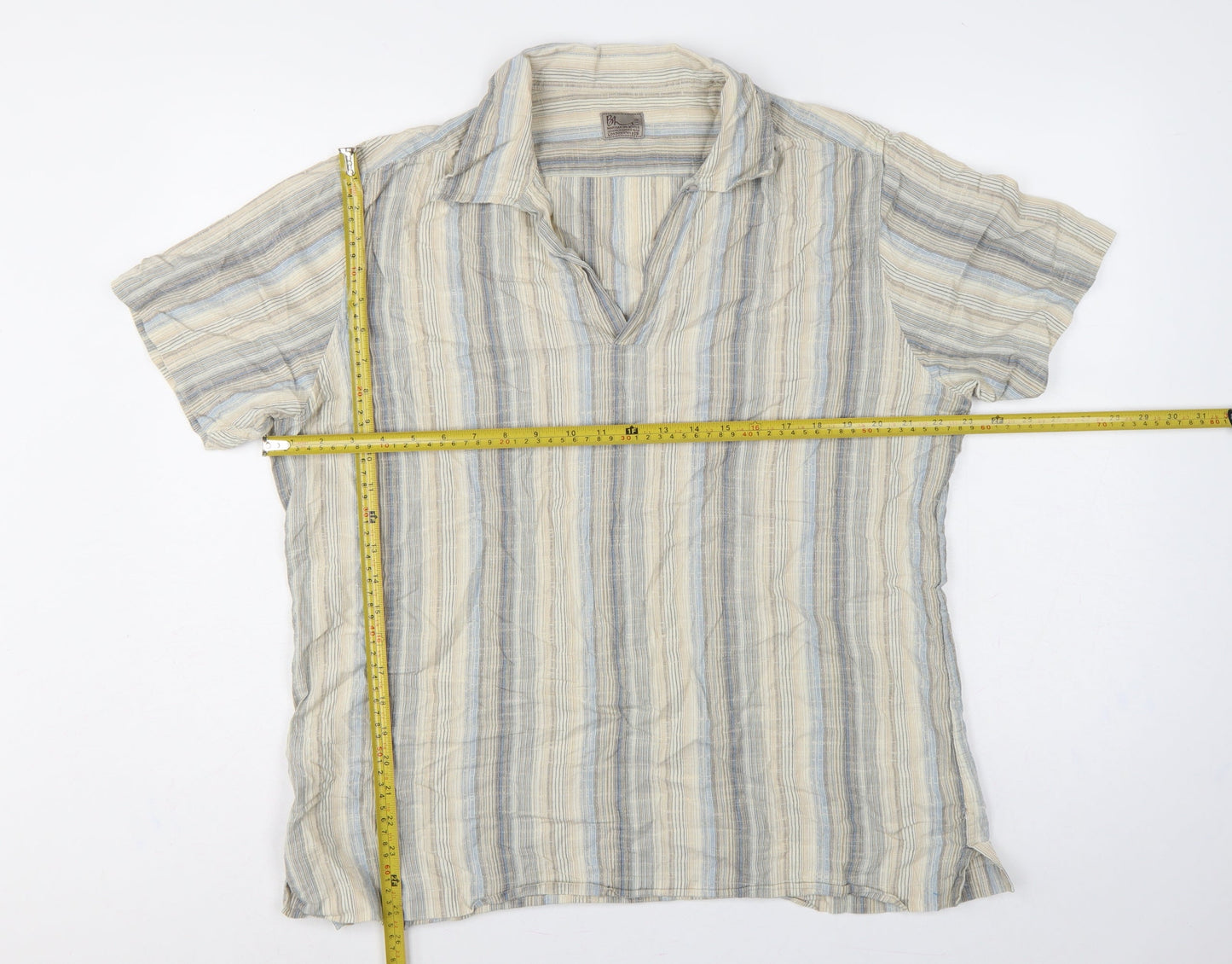 Bh Marylebone House Men’s Multicoloured Striped Cotton Polo Shirt L