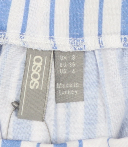 ASOS Women Blue White Stripe High Rise Long A-Line Skirt UK 8