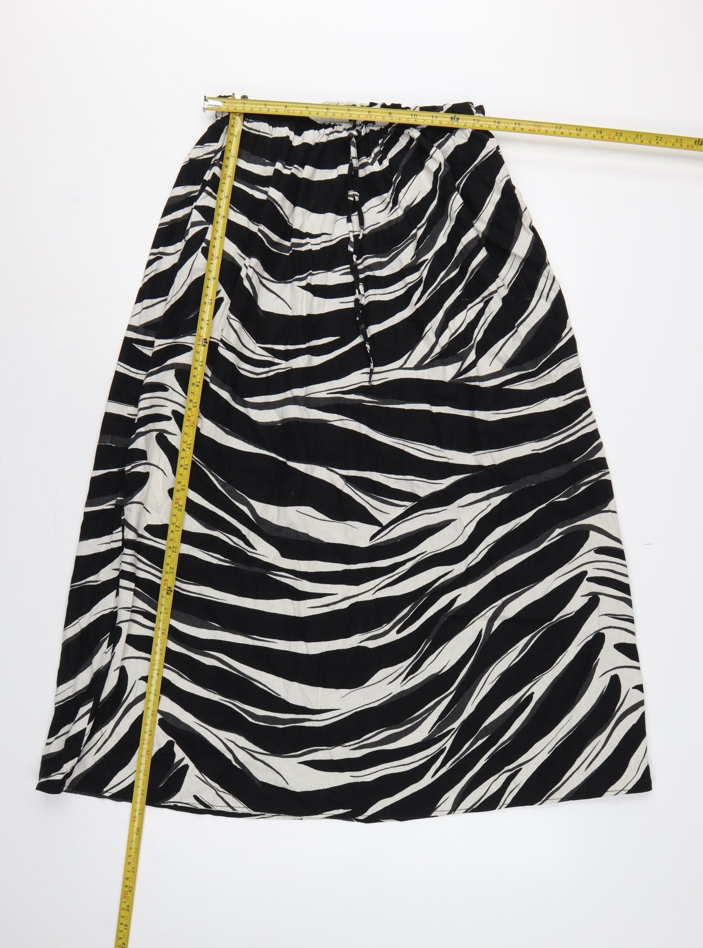 H&M Women Black Zebra Print Linen Blend Midi A-Line Skirt Size S