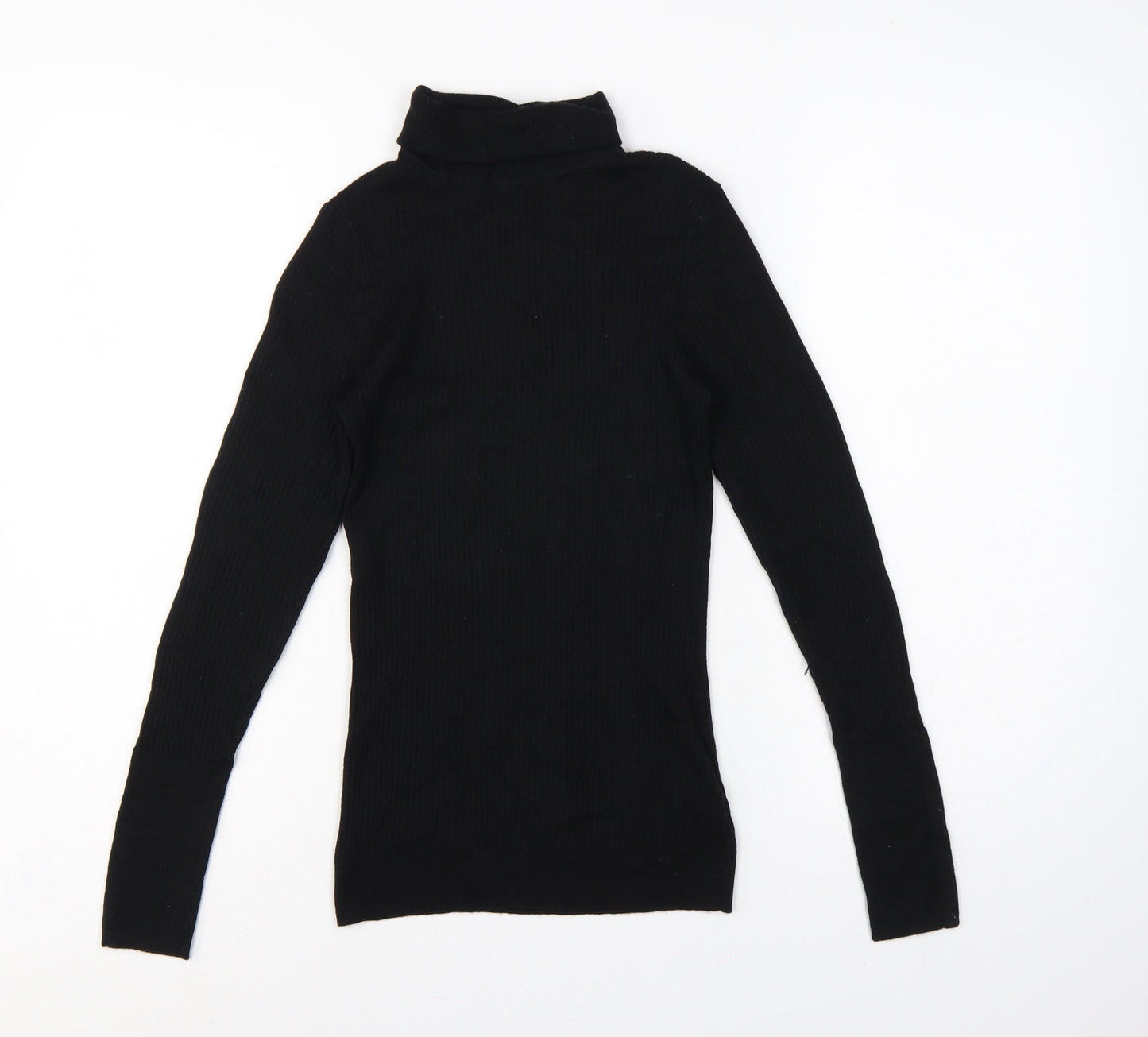 Hobbs Women Black M Merino Wool Ribbed Roll Neck Pullover Jumper