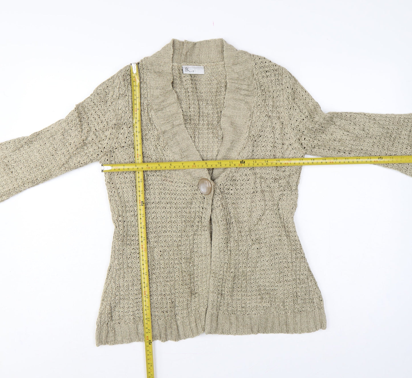 Bhs Women’s Beige UK 10 Chunky Knit Shawl Collar Button Cardigan